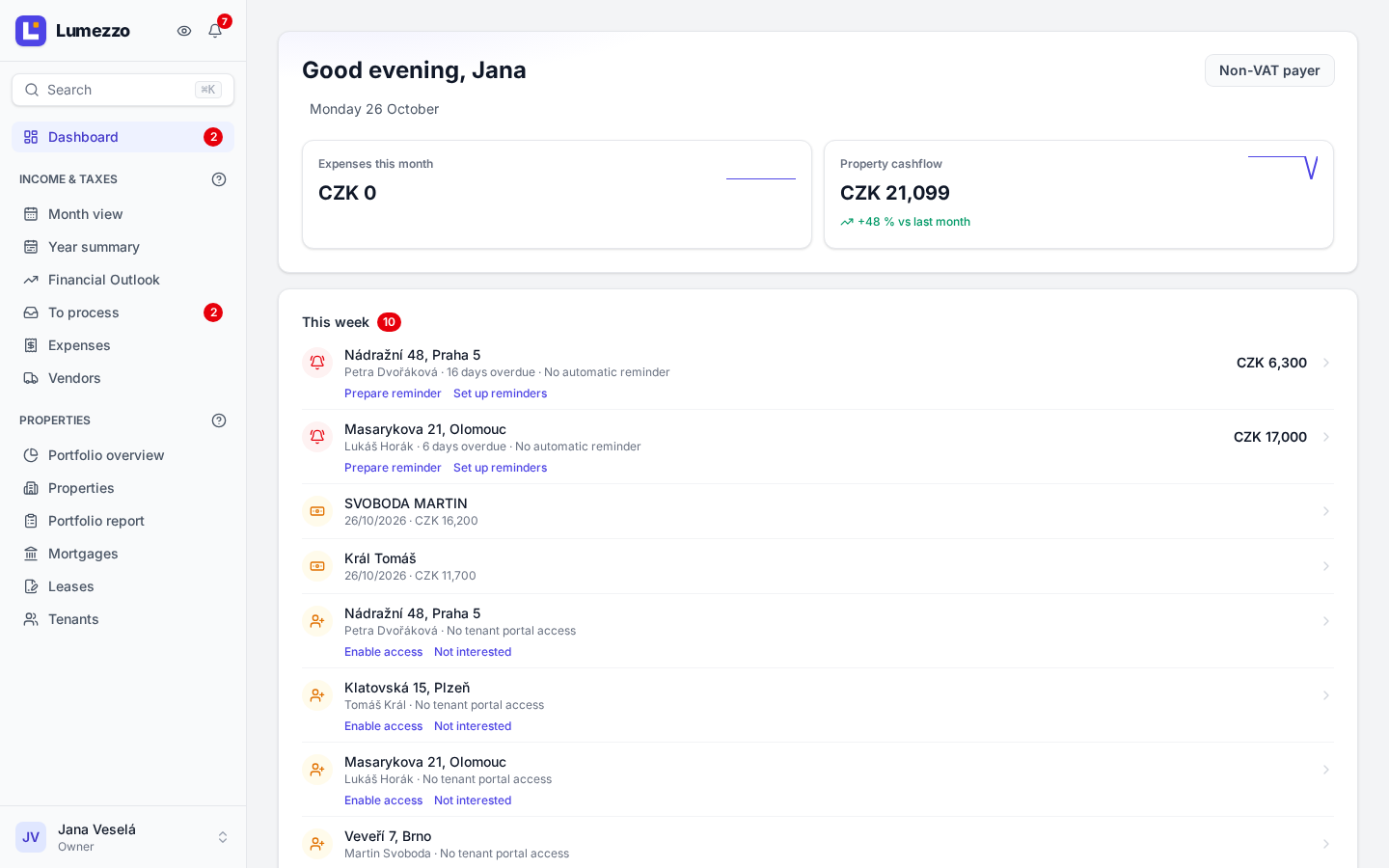 Who has not paid rent this month, which deadlines are coming up and what needs your attention, in one place the moment you sign in.